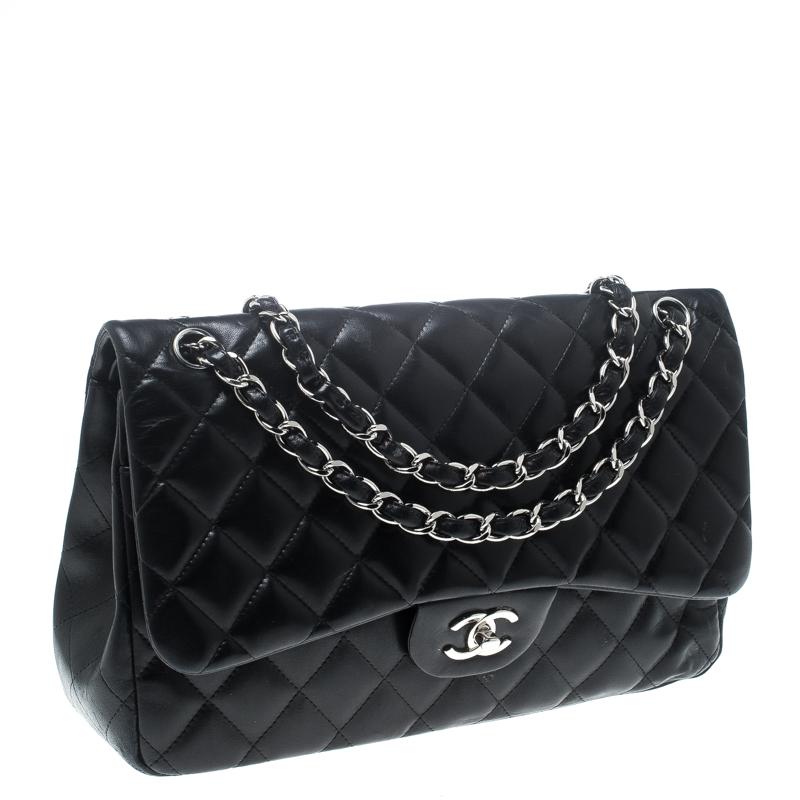 Chanel Black Quilted Leather Jumbo Classic Double Flap Bag 7