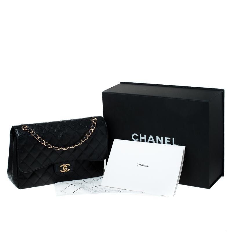 Chanel Black Quilted Leather Jumbo Classic Double Flap Bag 8