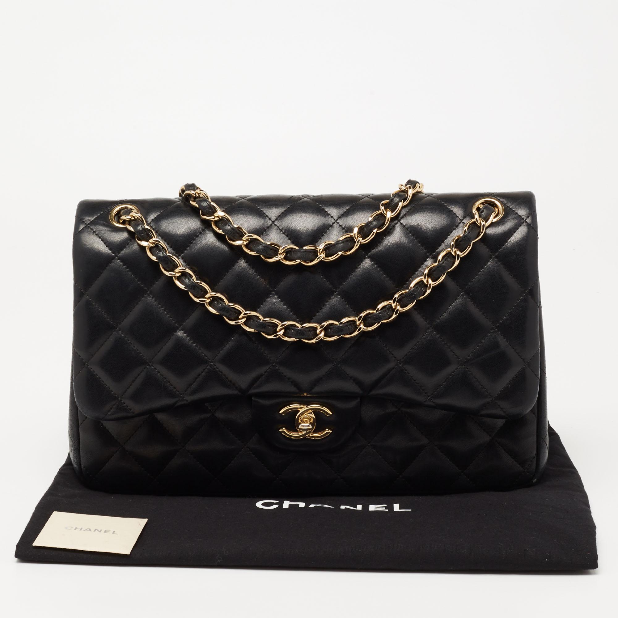 Chanel Black Quilted Leather Jumbo Classic Double Flap Bag 8