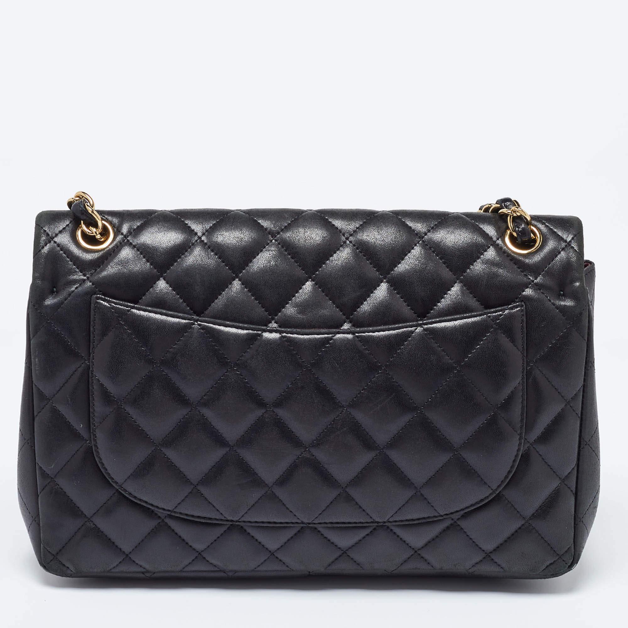 De las mujeres Chanel Negro Acolchado Piel Jumbo Clásico Bolso Doble Solapa en venta