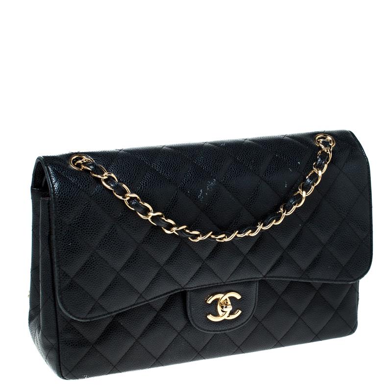 Women's Chanel Black Quilted Leather Jumbo Classic Double Flap Bag