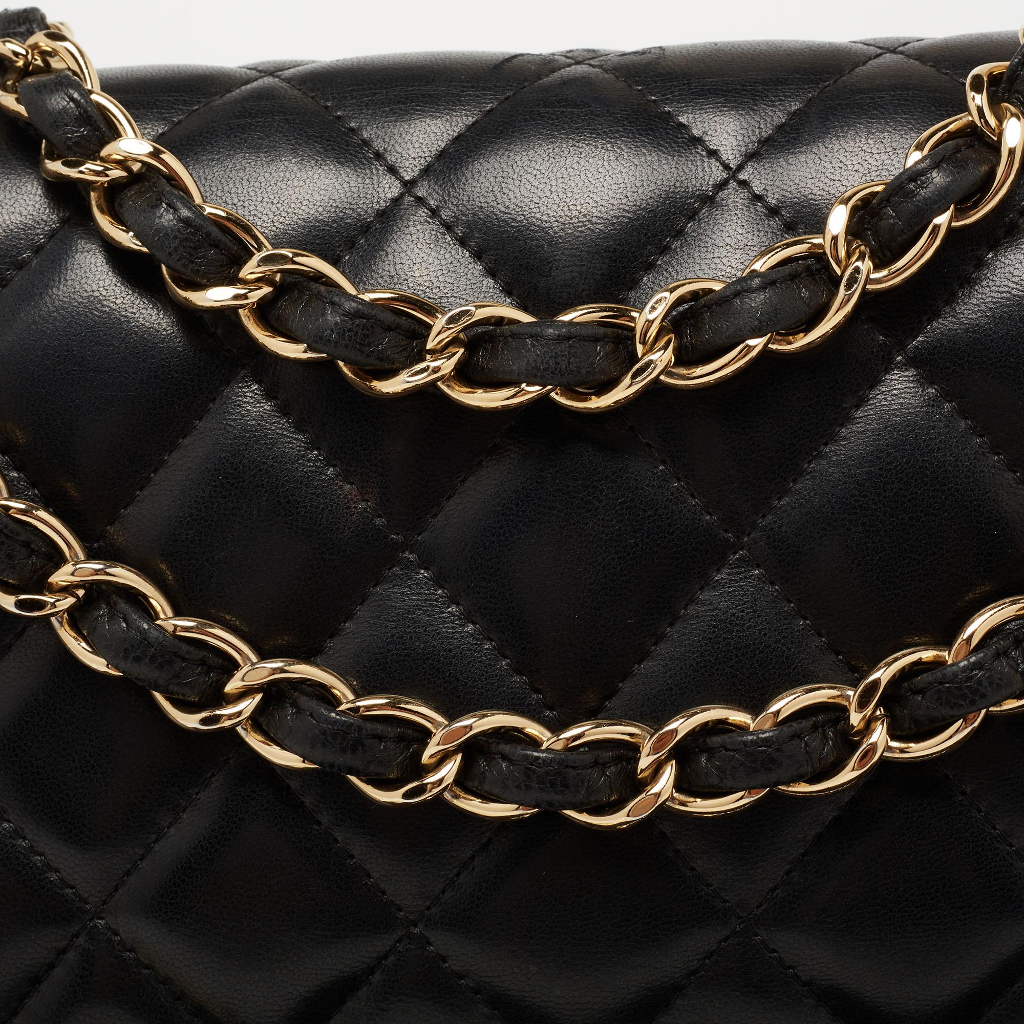 Chanel Black Quilted Leather Jumbo Classic Double Flap Bag 5