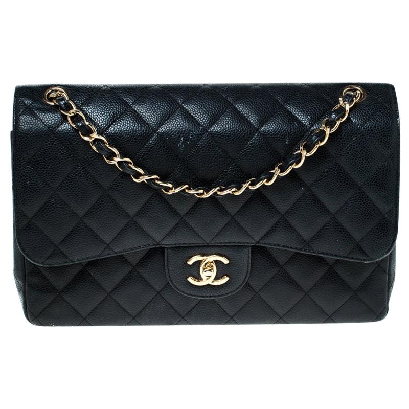 Chanel Black Quilted Leather Jumbo Classic Double Flap Bag