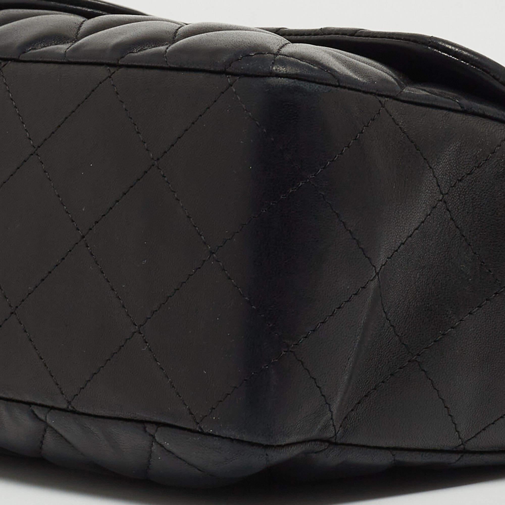 Chanel Black Quilted Leather Jumbo Classic Single Flap Bag For Sale 7