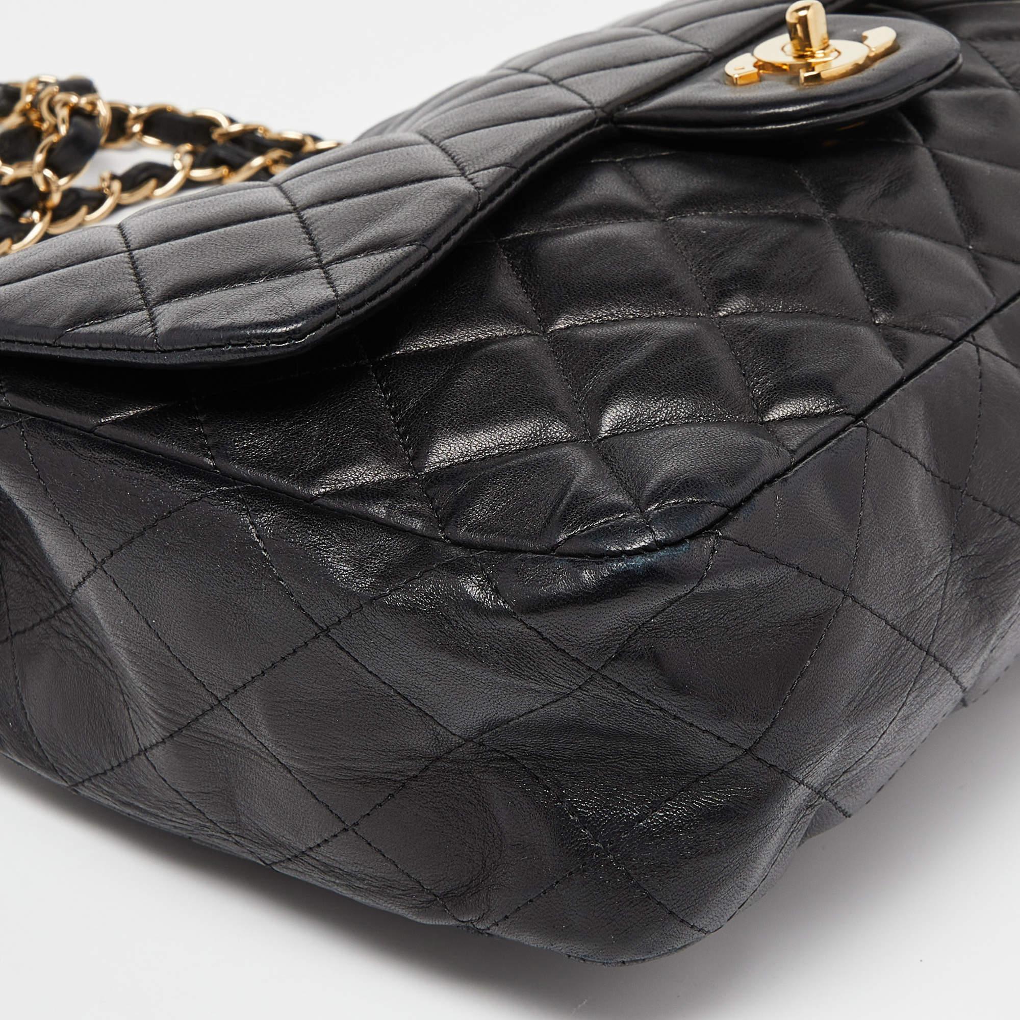 Chanel Black Quilted Leather Jumbo Classic Single Flap Bag For Sale 7