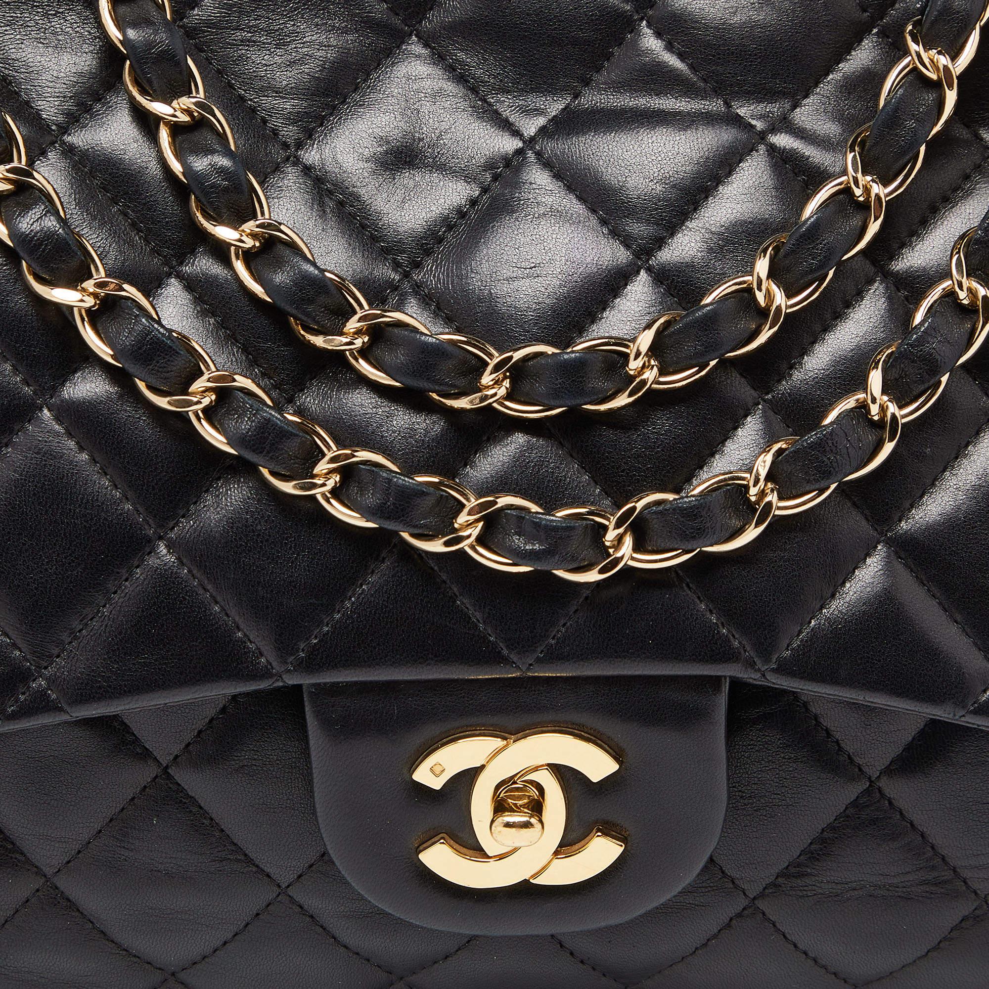 Chanel Negro Acolchado Piel Jumbo Clásico Bolso Solapa Simple 7
