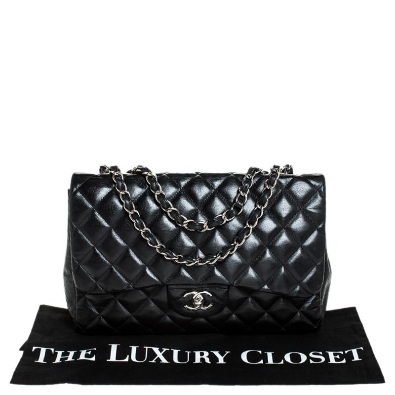 Chanel Black Quilted Leather Jumbo Classic Single Flap Bag 8