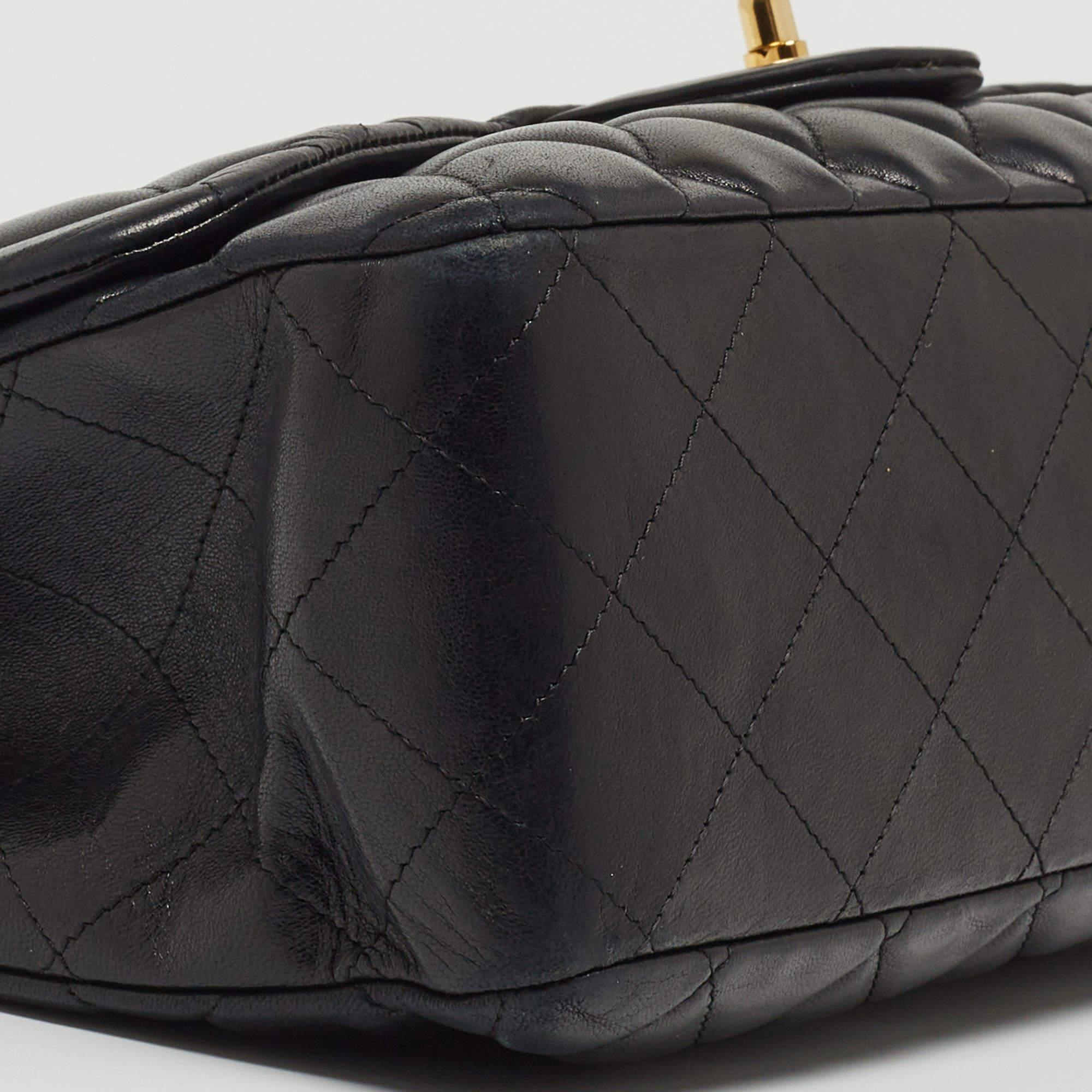 Chanel Black Quilted Leather Jumbo Classic Single Flap Bag For Sale 8