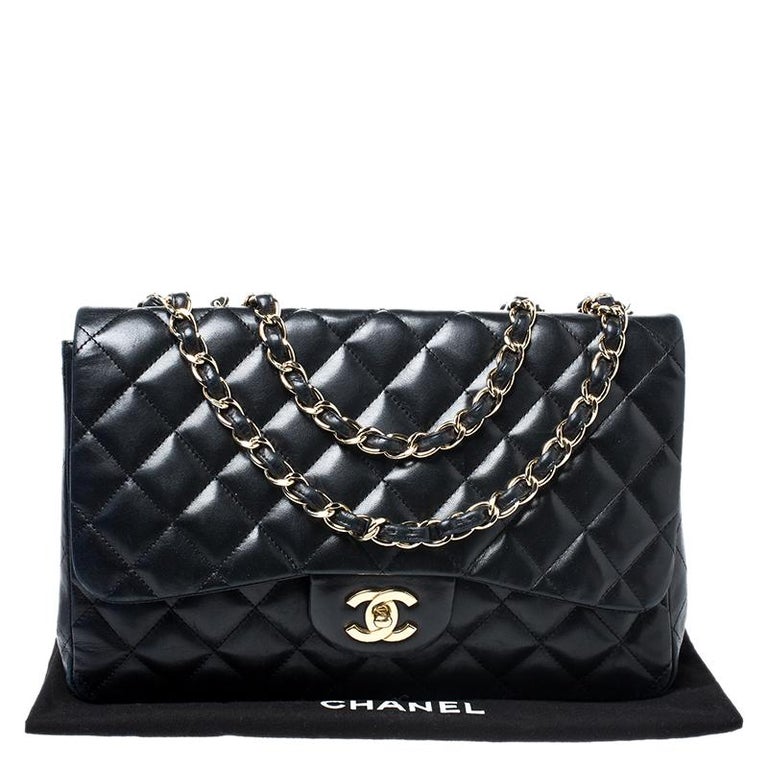 Chanel Black Quilted Leather Jumbo Classic Single Flap Bag For Sale at ...