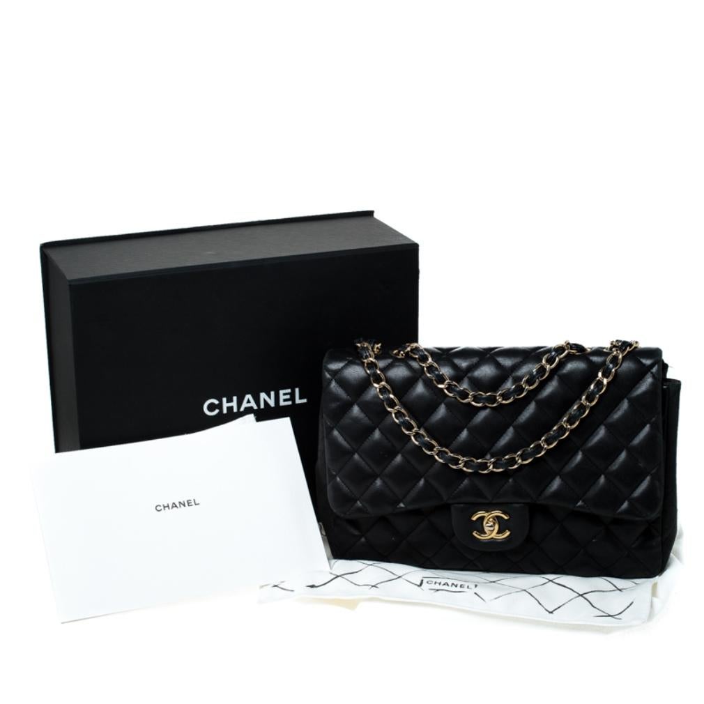 Chanel Black Quilted Leather Jumbo Classic Single Flap Bag 10