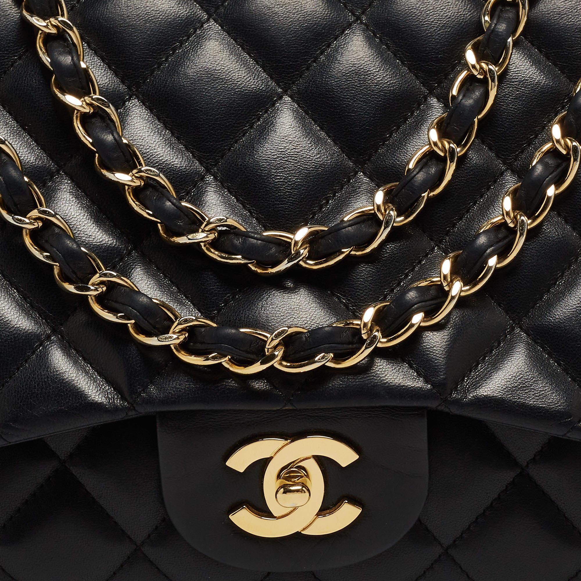 Chanel Black Quilted Leather Jumbo Classic Single Flap Bag For Sale 11