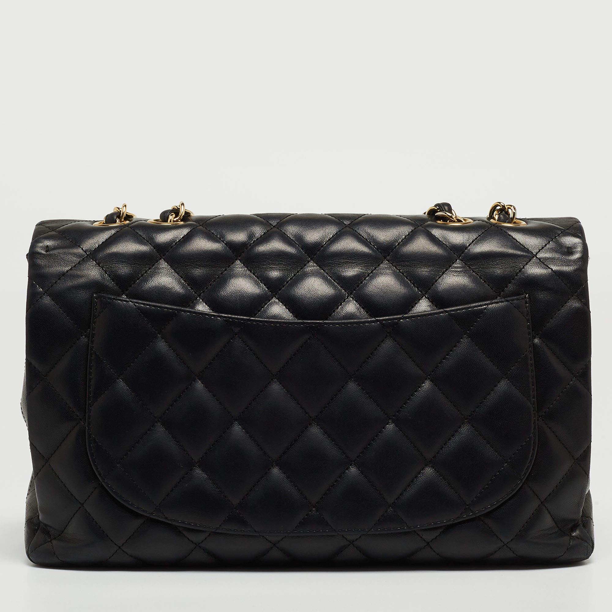 Chanel Black Quilted Leather Jumbo Classic Single Flap Bag For Sale 15
