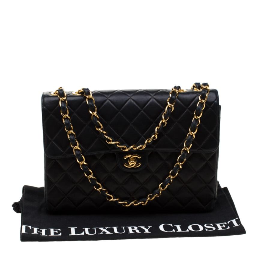 Chanel Black Quilted Leather Jumbo Classic Single Flap Bag 16