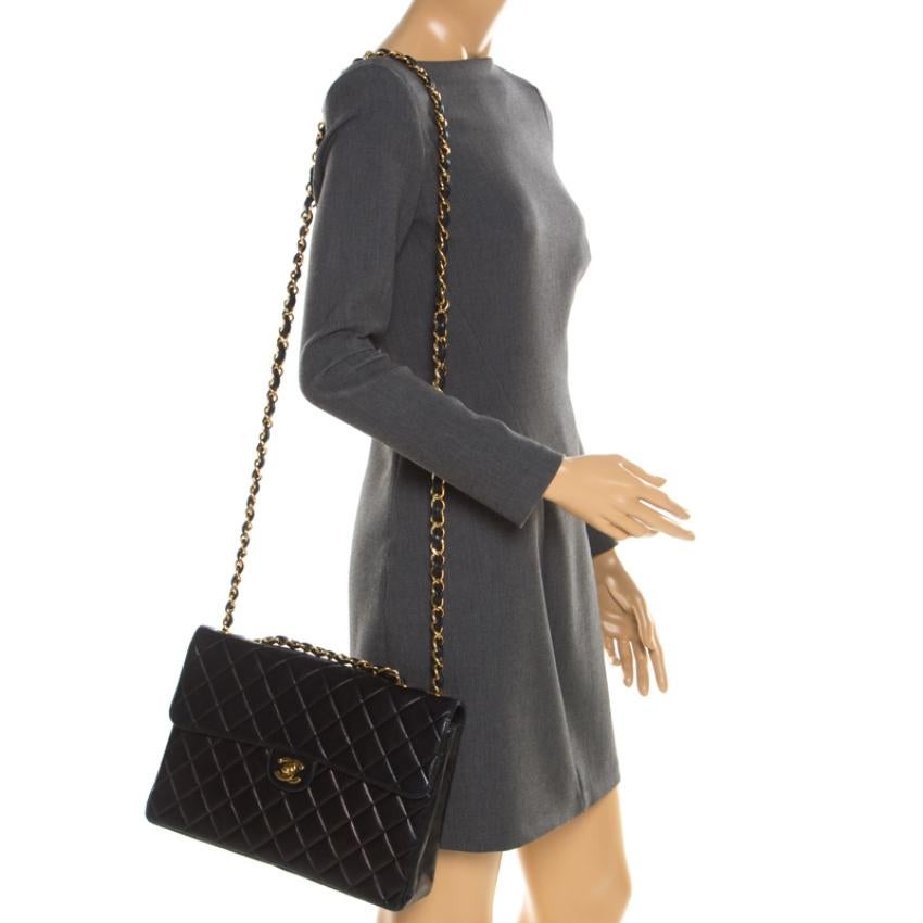 Chanel Black Quilted Leather Jumbo Classic Single Flap Bag In Fair Condition In Dubai, Al Qouz 2