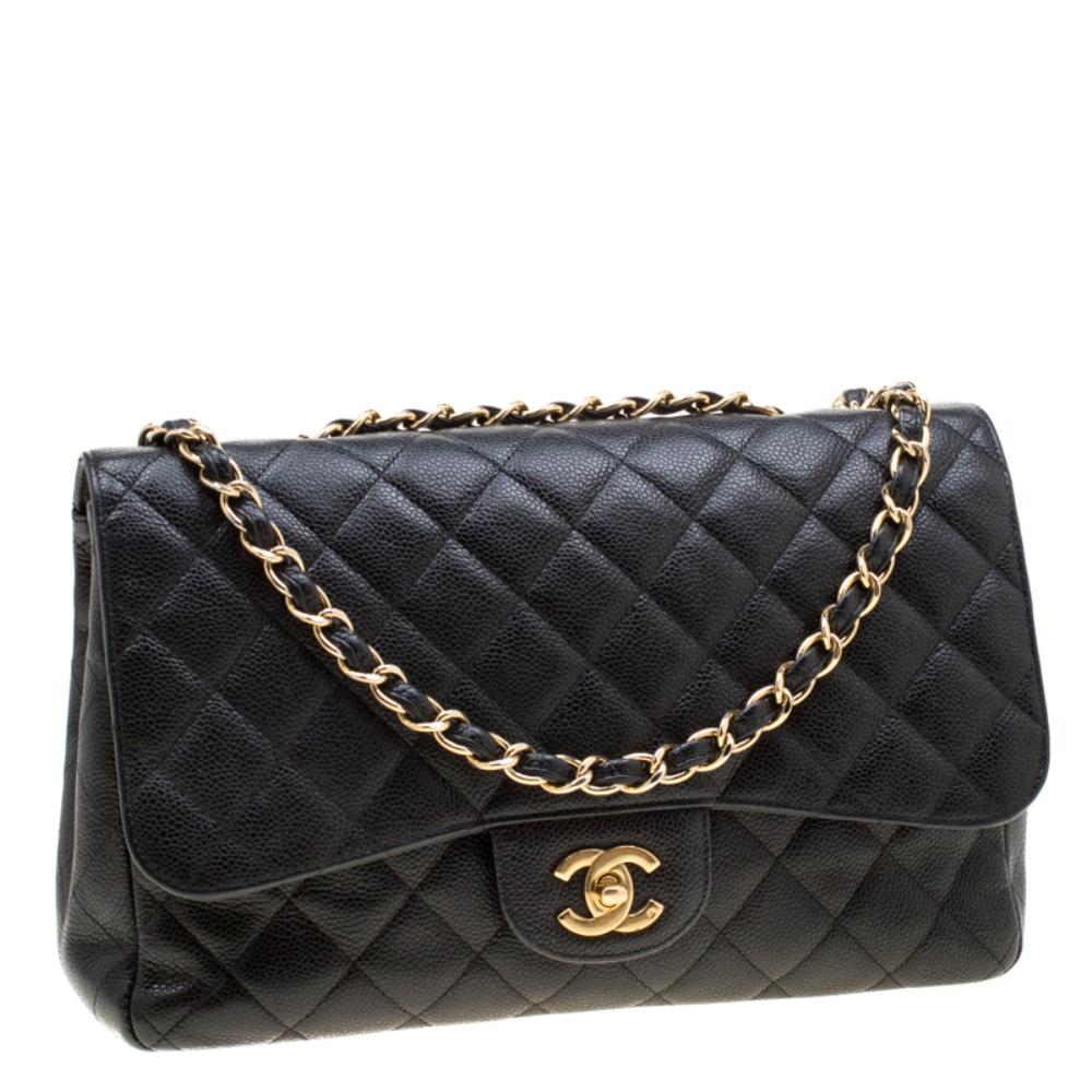 Women's Chanel Black Quilted Leather Jumbo Classic Single Flap Bag