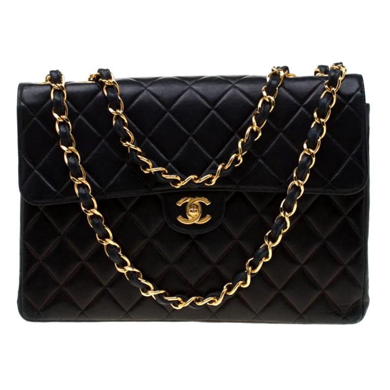 Chanel Black Quilted Leather Jumbo Classic Single Flap Bag For Sale at ...