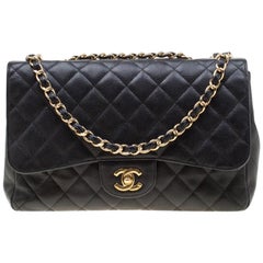 Chanel Black Quilted Leather Jumbo Classic Single Flap Bag