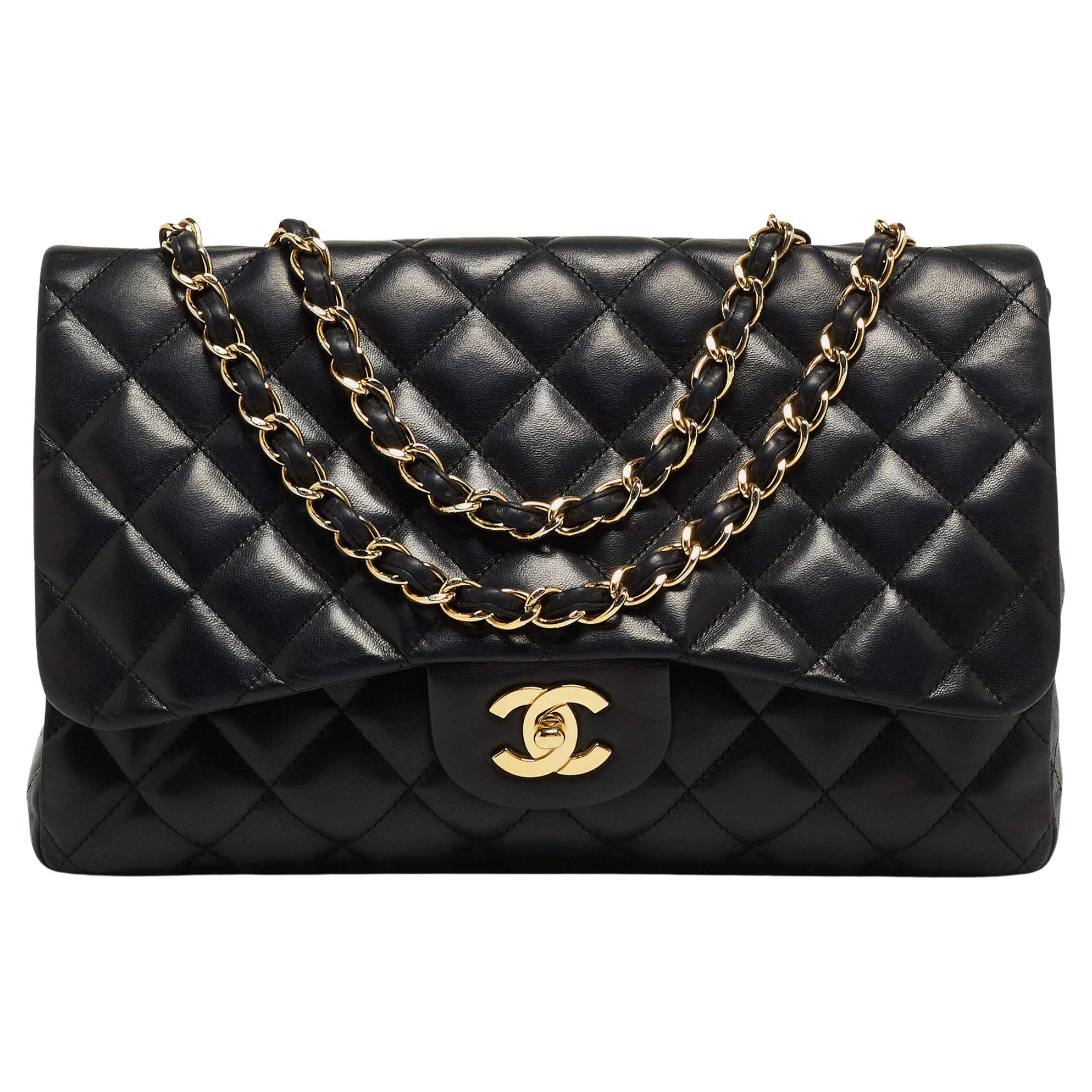 Chanel Black Quilted Leather Jumbo Classic Single Flap Bag For Sale