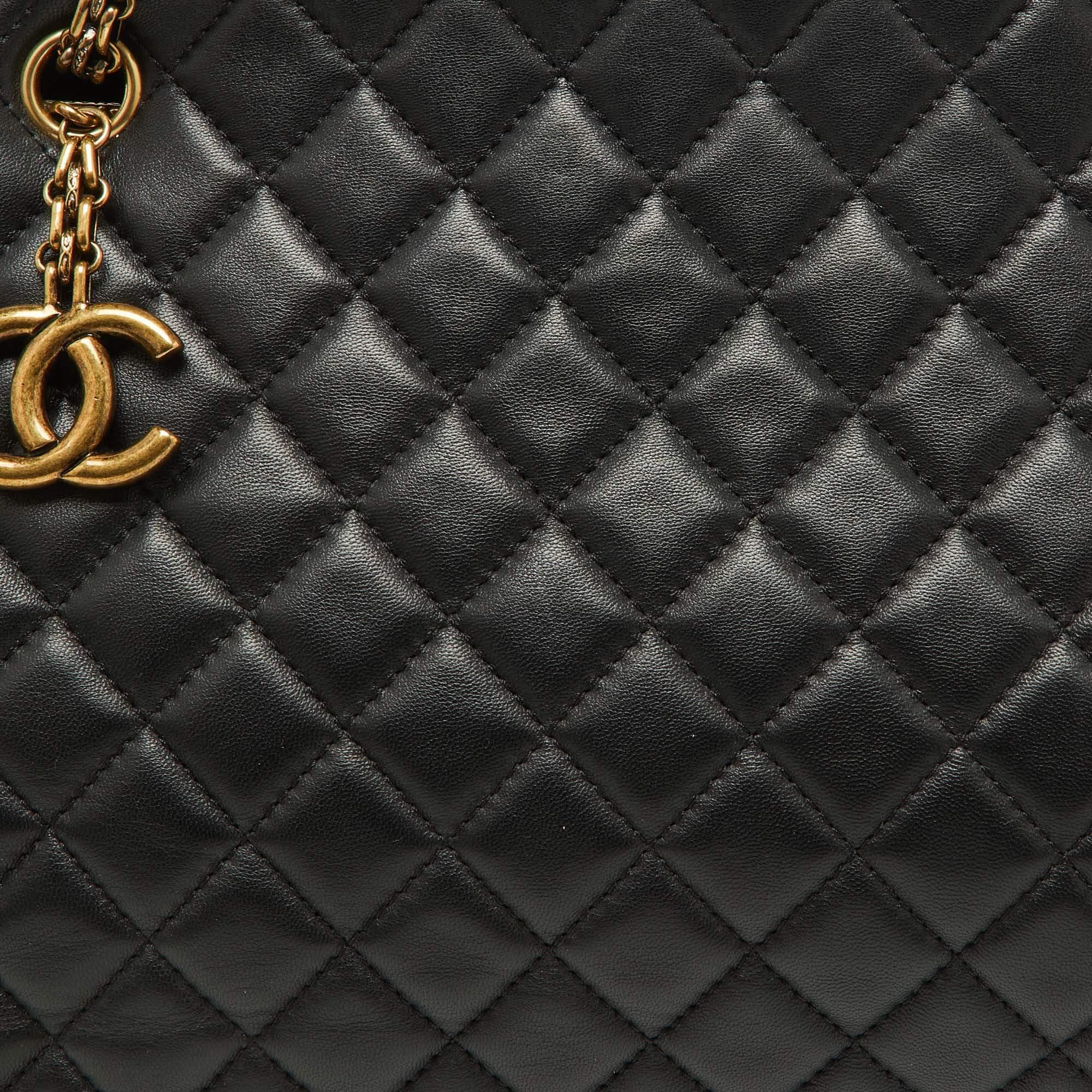 Chanel Black Quilted Leather Just Mademoiselle Bowler Bag For Sale 8