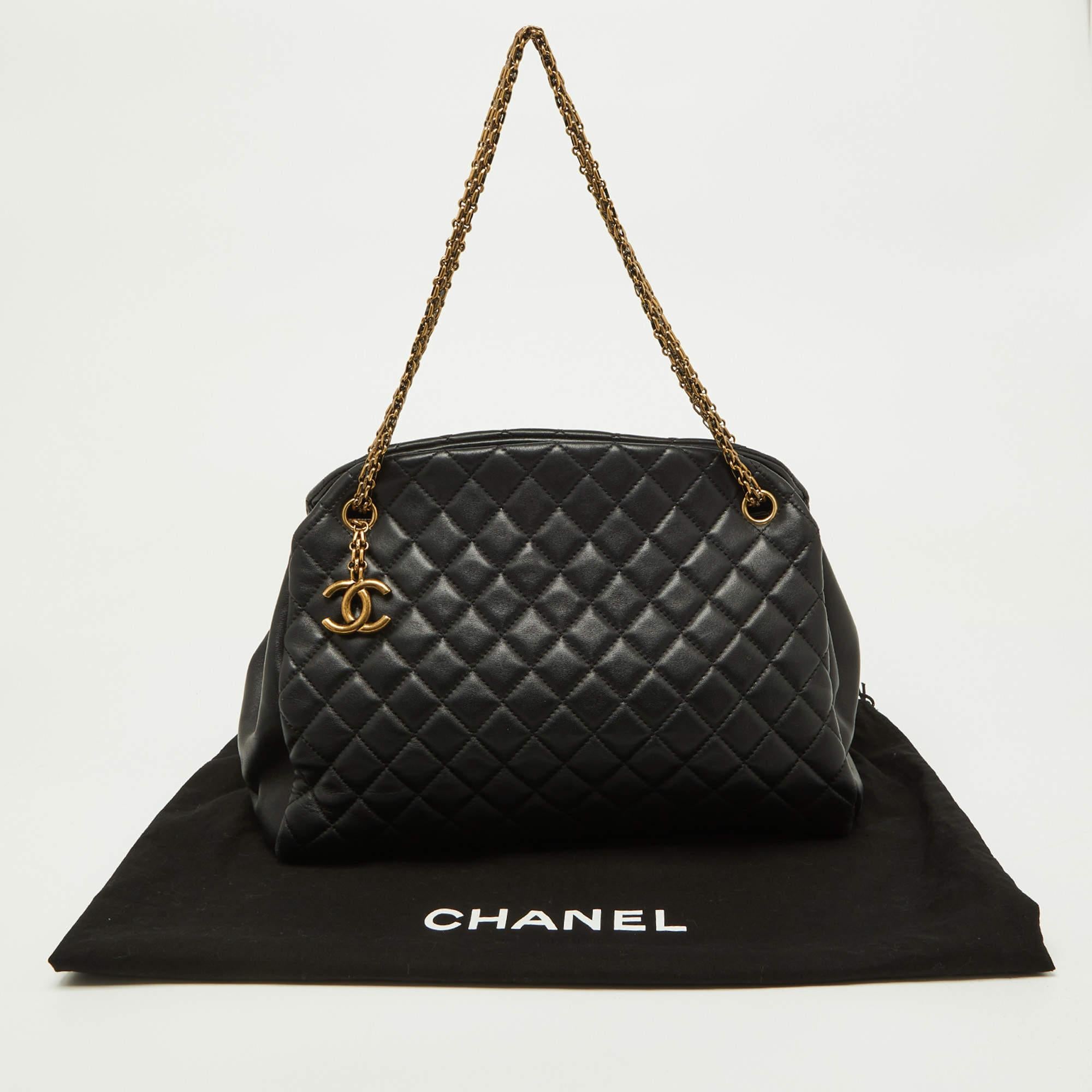 Chanel Black Quilted Leather Just Mademoiselle Bowler Bag For Sale 9