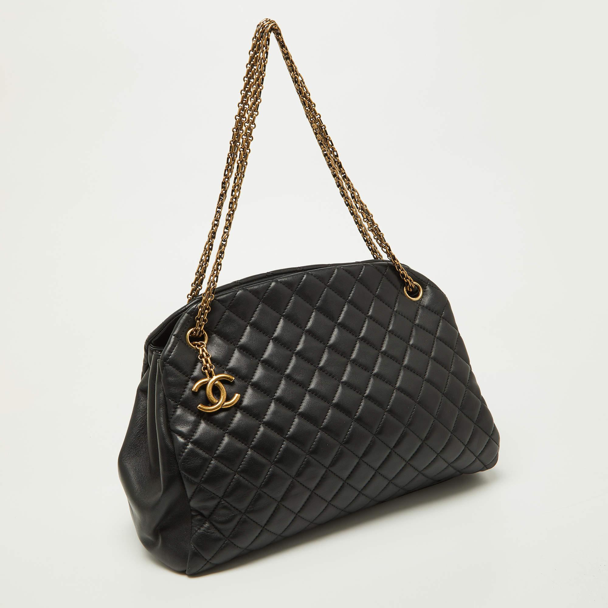 Chanel Black Quilted Leather Just Mademoiselle Bowler Bag In Good Condition For Sale In Dubai, Al Qouz 2