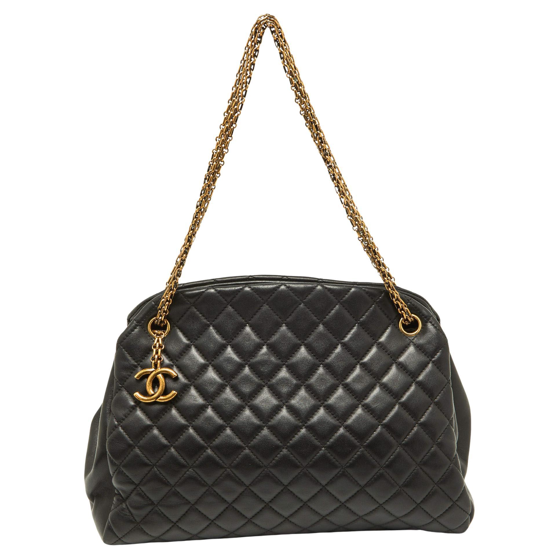 Chanel Black Quilted Leather Just Mademoiselle Bowler Bag For Sale