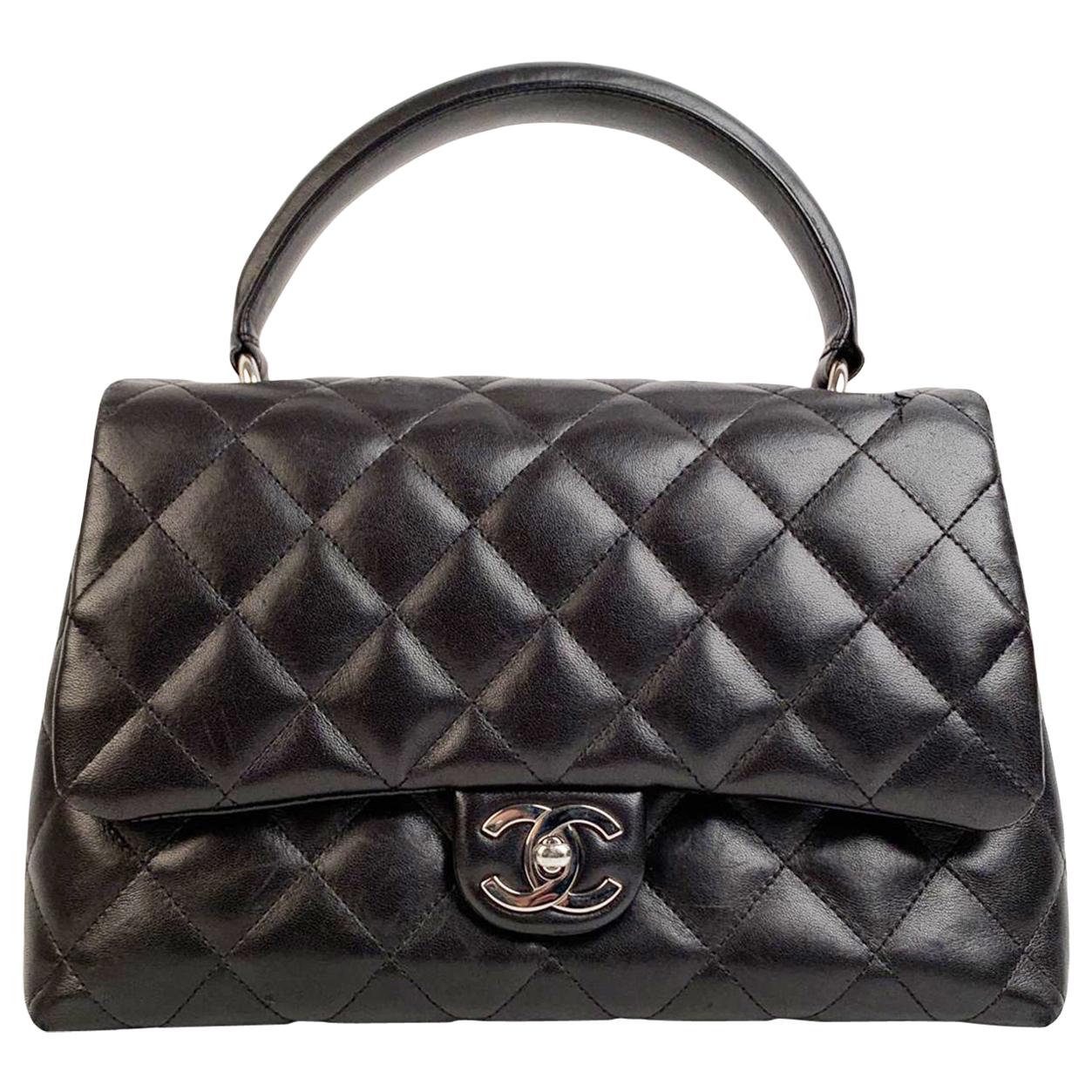 Chanel Black Quilted Leather Kelly Top Handle Bag Handbag