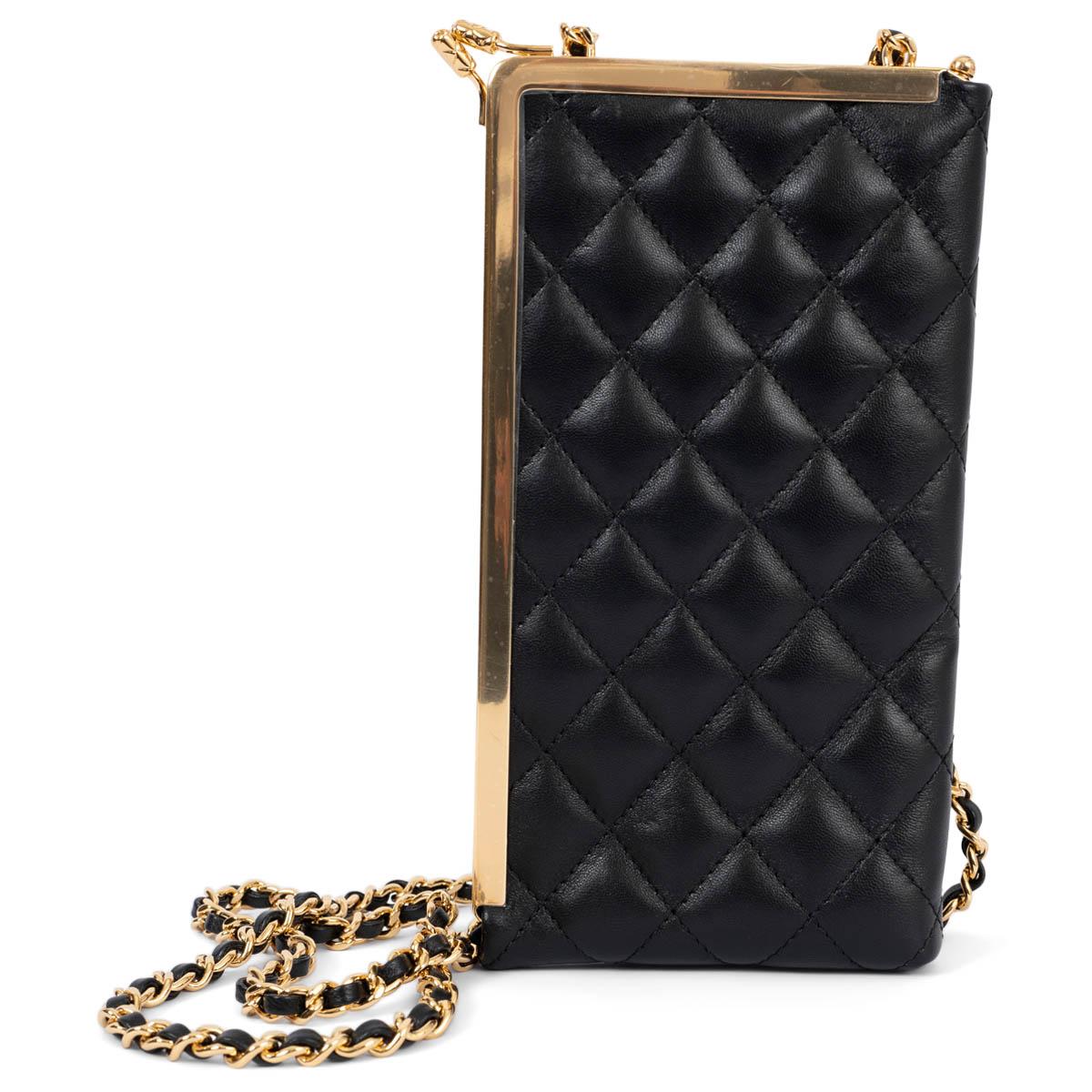 Women's CHANEL black quilted leather KISSLOCK FRAME Clutch / Wallet on Chain WOC Bag For Sale