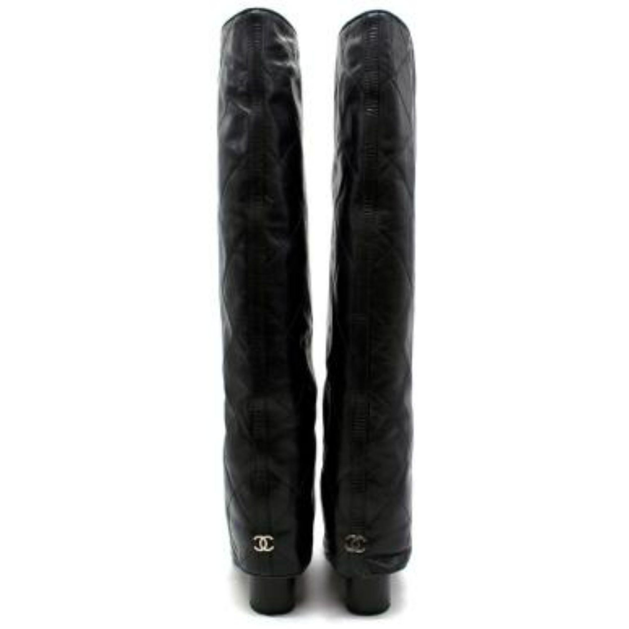 Women's Chanel Black Quilted Leather Knee-high Boots For Sale