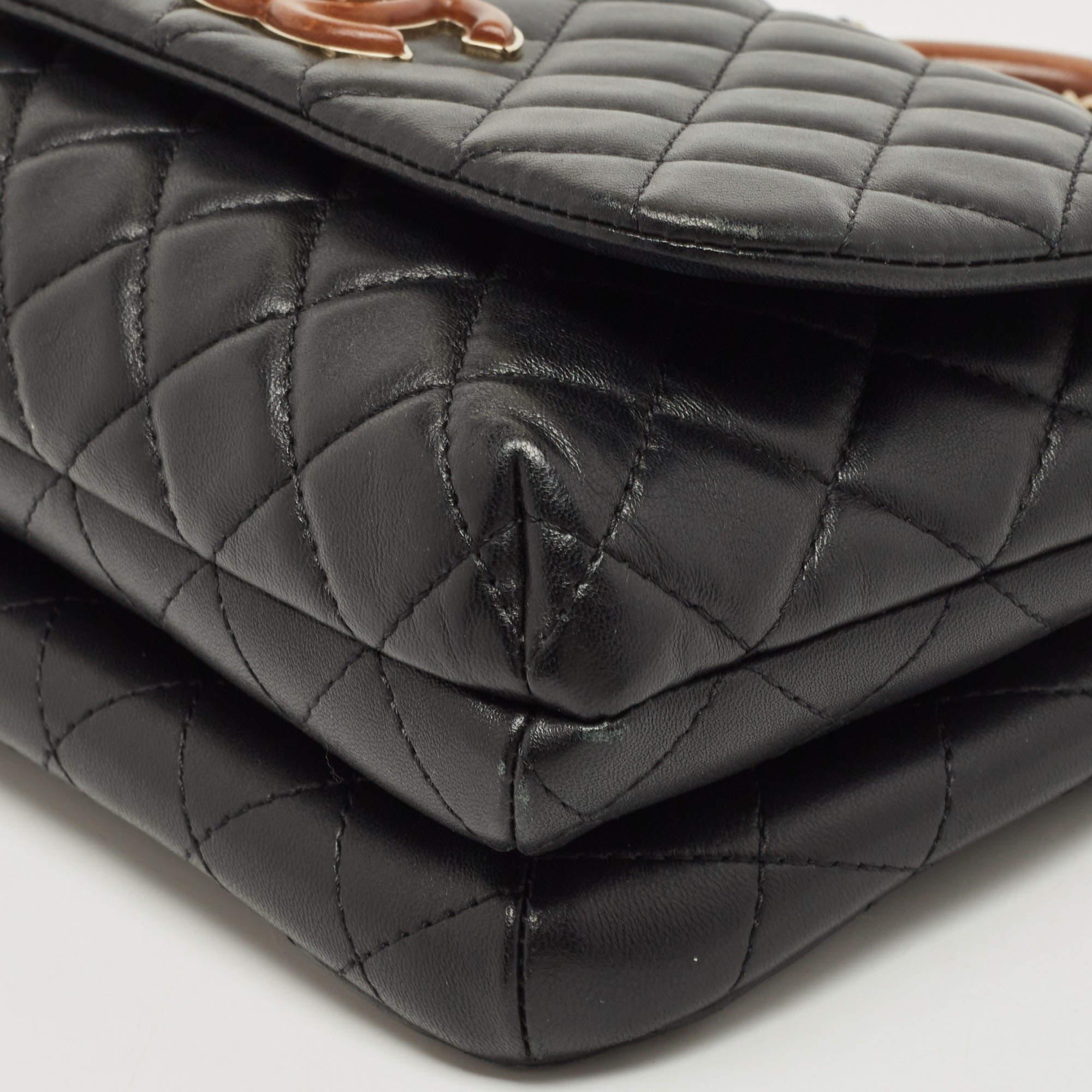 Chanel Black Quilted Leather Knock On Wood Top Handle Bag 10