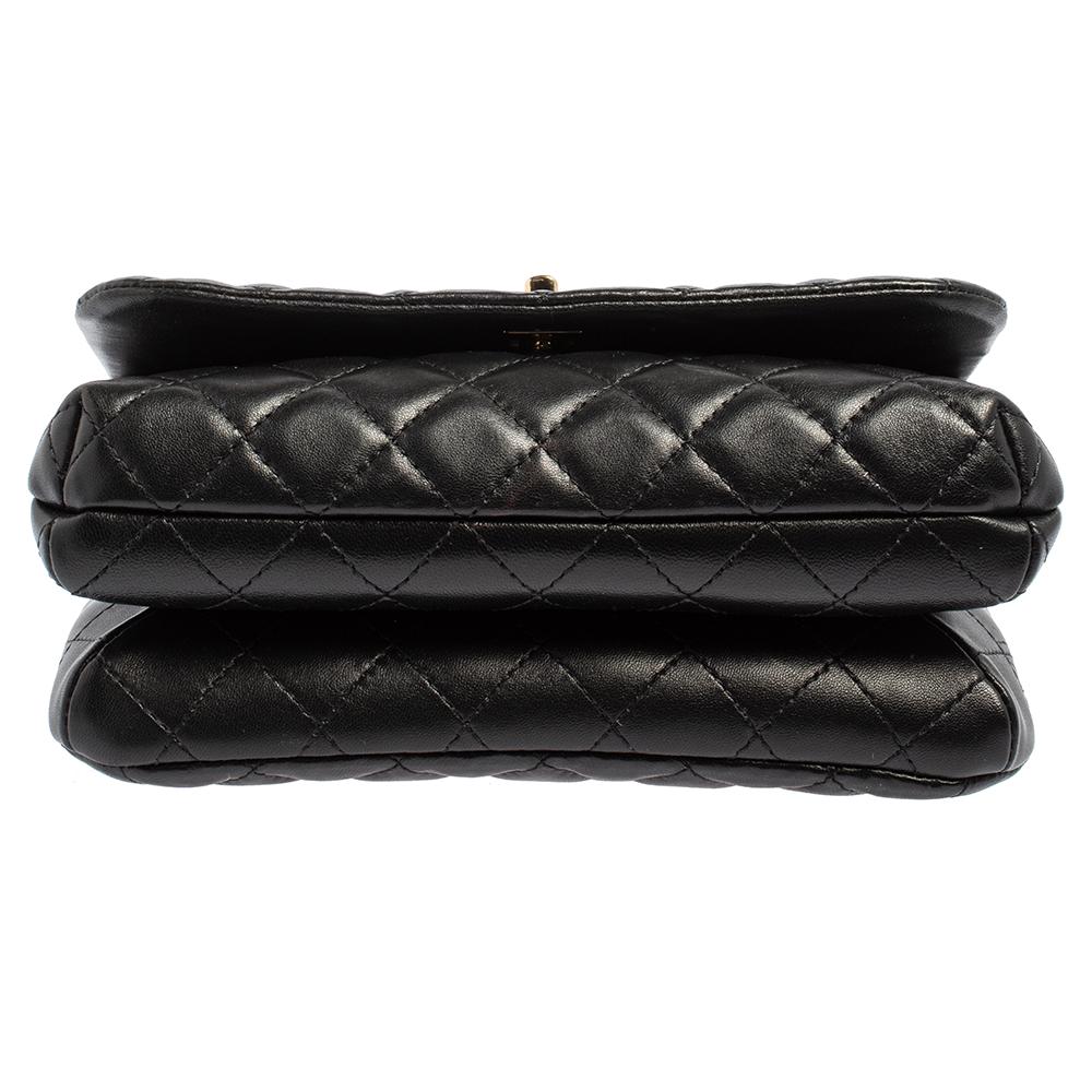 Chanel Schwarzes gestepptes Leder Klopfen auf Holz Top Handle Tasche 1