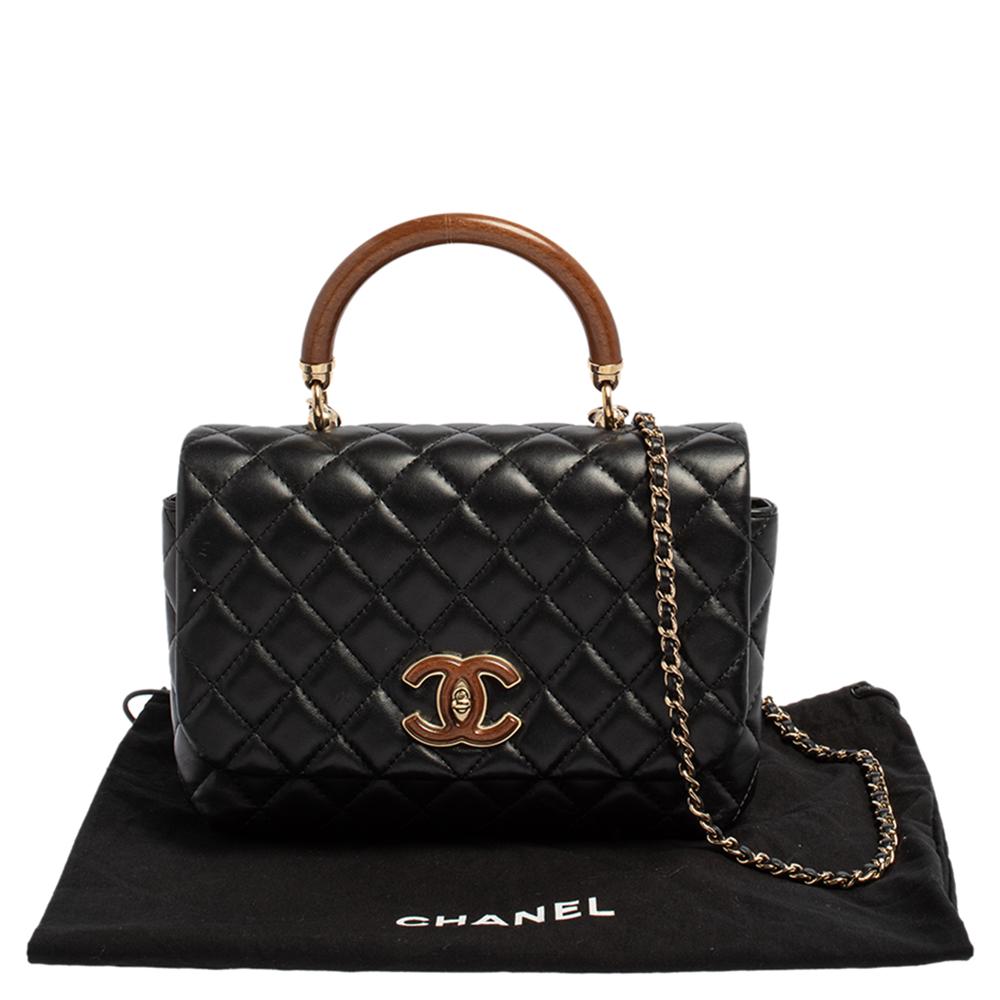 Chanel Schwarzes gestepptes Leder Klopfen auf Holz Top Handle Tasche 3