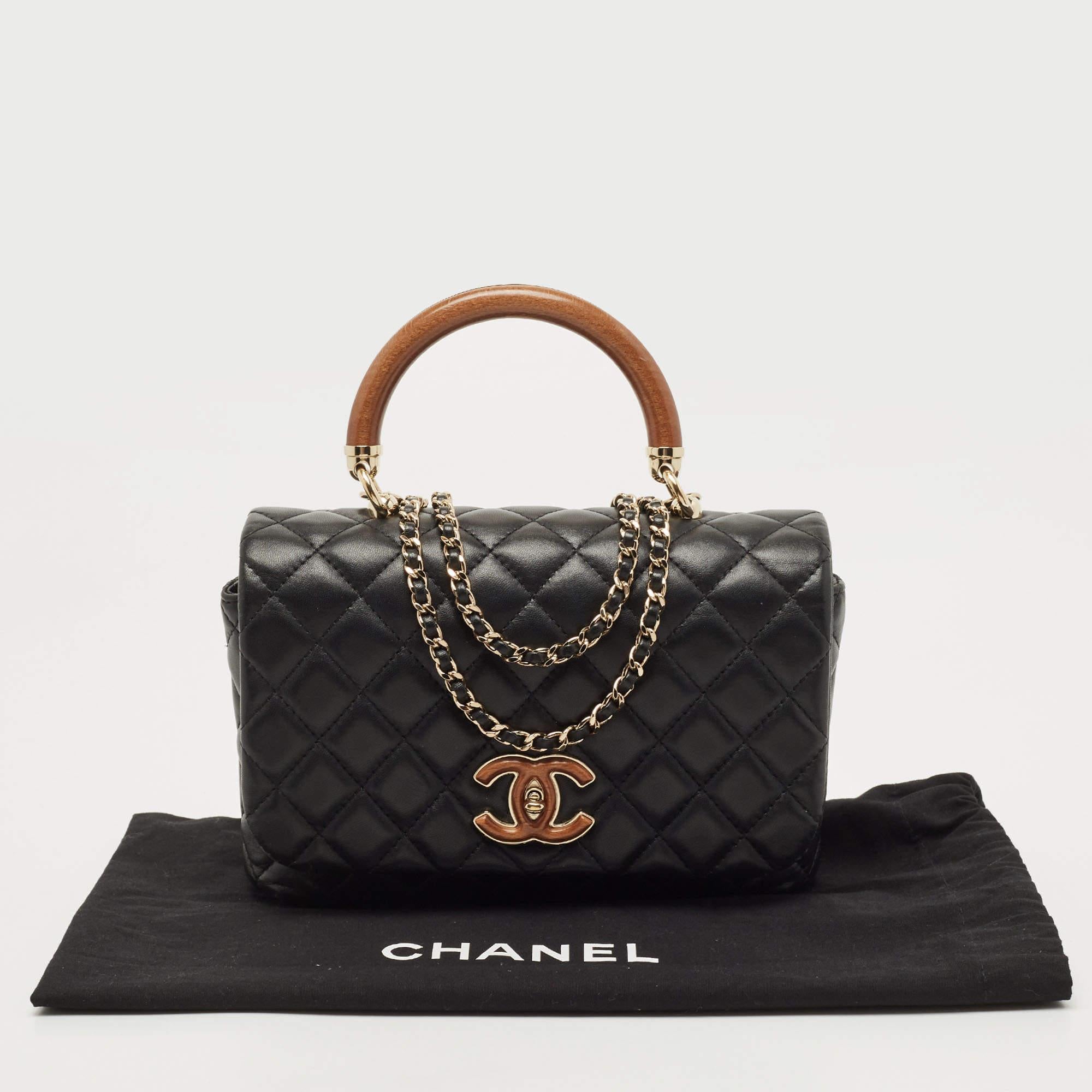 Chanel Black Quilted Leather Knock On Wood Top Handle Bag 1