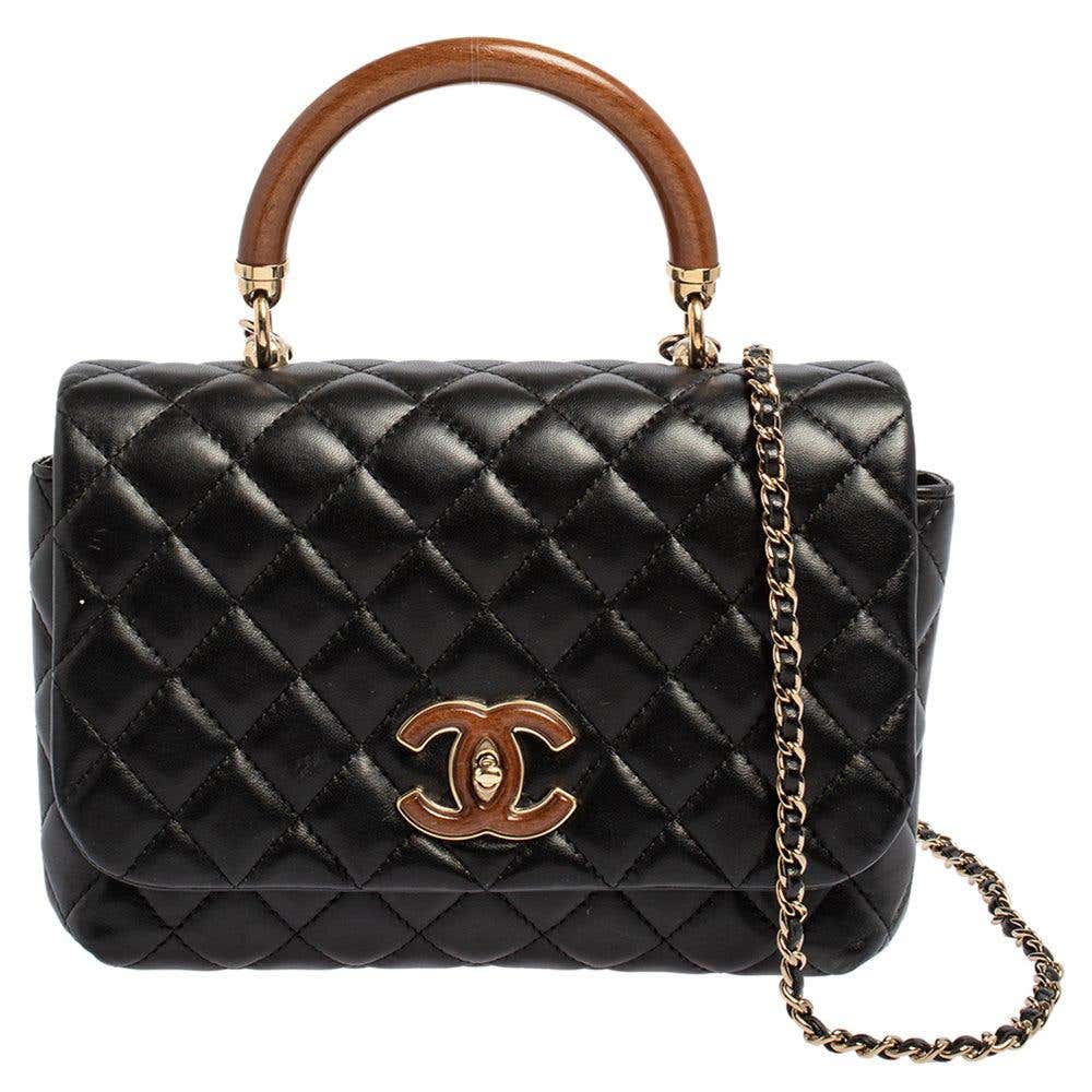 Chanel Black Quilted Leather Knock On Wood Top Handle Bag at 1stDibs ...