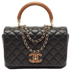 Chanel Black Quilted Leather Knock On Wood Top Handle Bag
