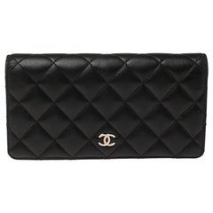 Chanel Black Quilted Leather L Yen Continental Wallet