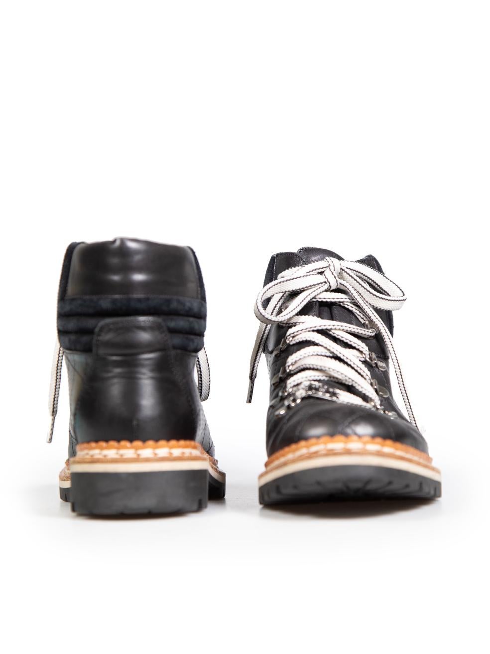 Chanel Black Quilted Leather Lace-Up Boots Size IT 37 In Good Condition In London, GB