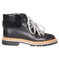 Chanel Black Quilted Leather Lace-Up Boots Size IT 37