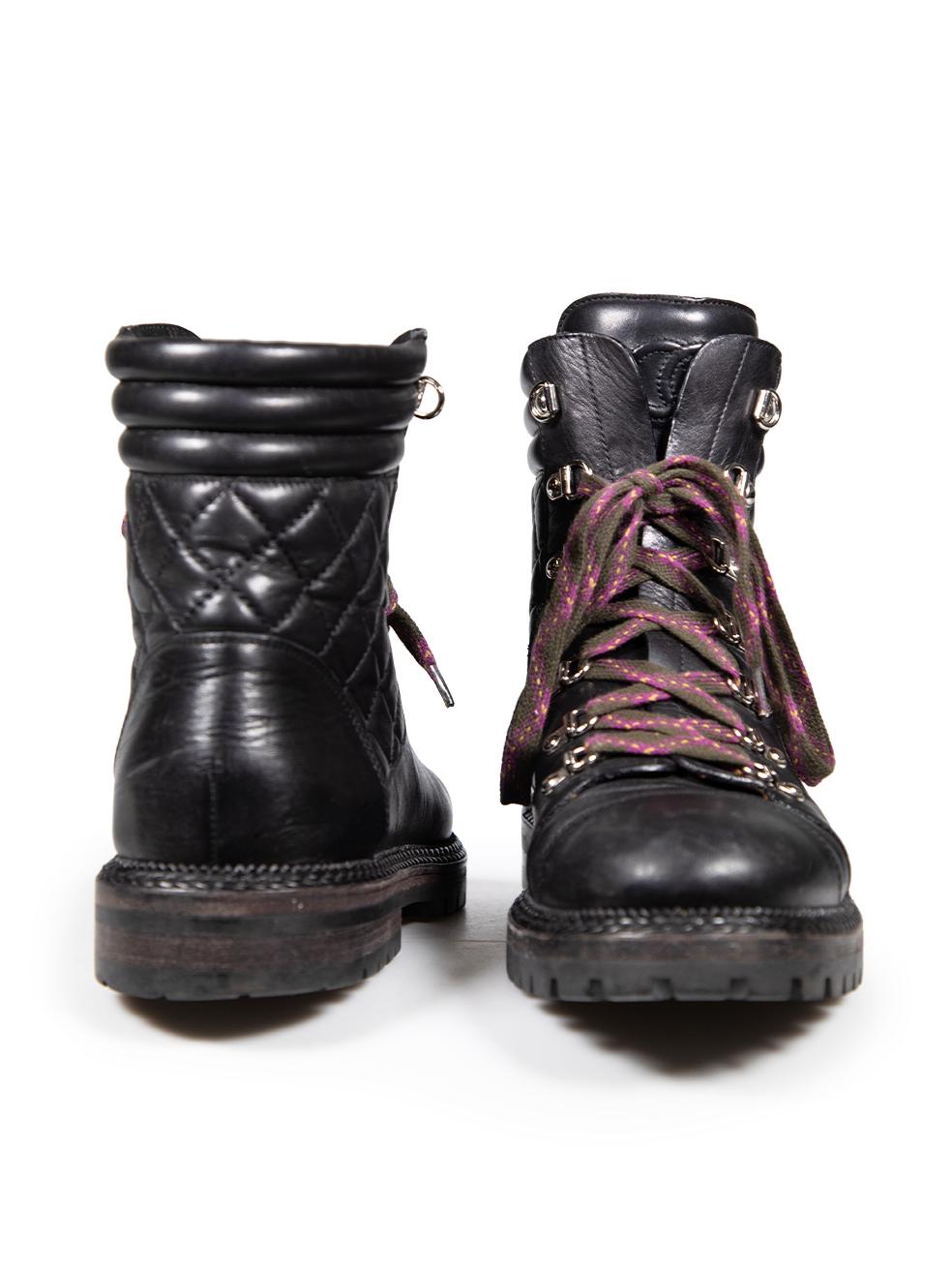 Chanel Black Quilted Leather Lace Up Combat Boots Size IT 41 In Good Condition In London, GB