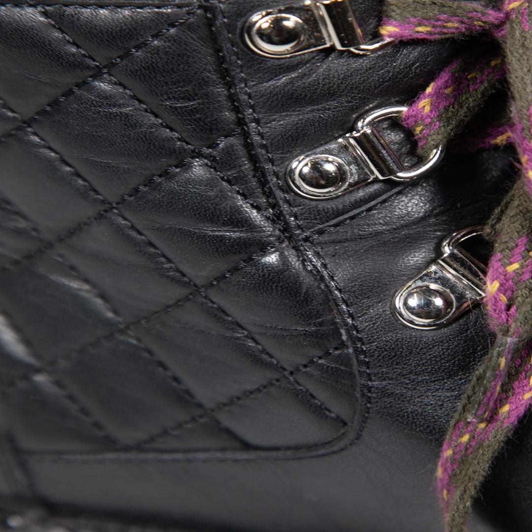 Chanel Black Quilted Leather Lace Up Combat Boots Size IT 41 1