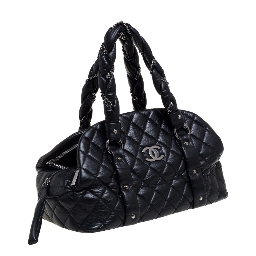 Women's Chanel Black Quilted Leather Lady Braid Bowler Bag