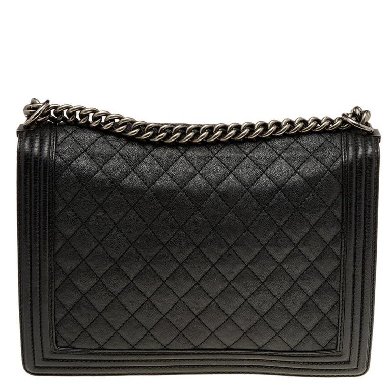 Chanel Black Quilted Leather Large Boy Flap Bag For Sale at 1stDibs