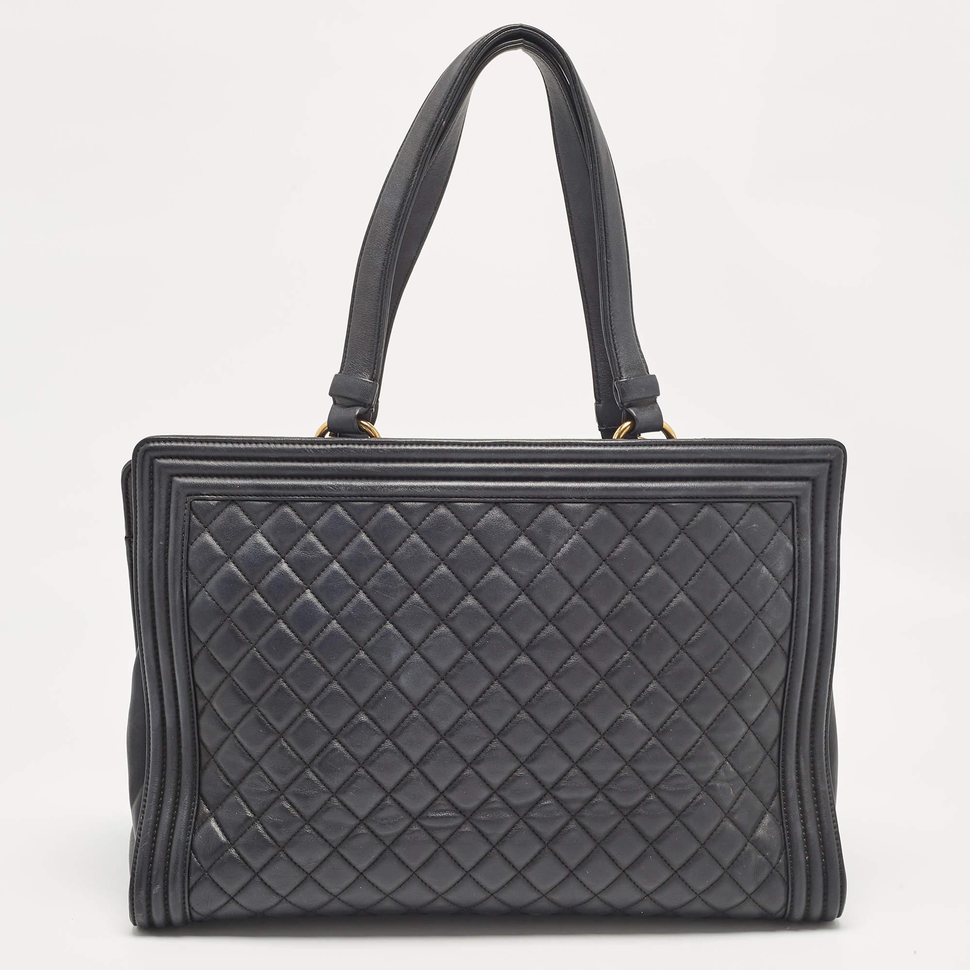 Women's Chanel Black Quilted Leather Large Boy Shopper Tote