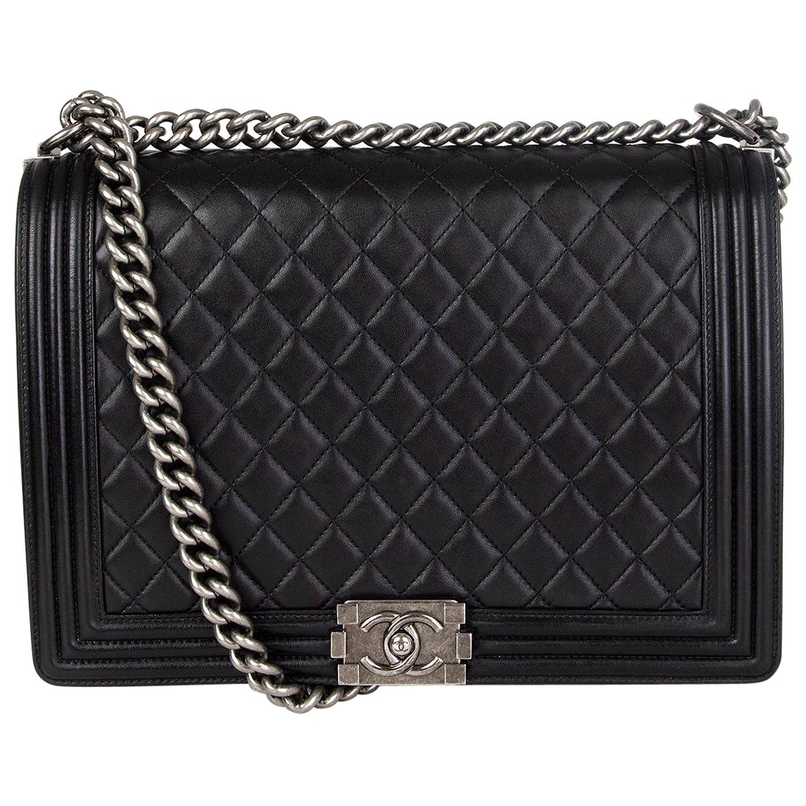 CHANEL black quilted leather LARGE BOY Shoulder Bag