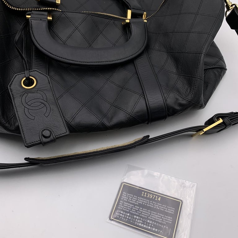 Chanel Black Quilted Leather Large Duffle Bag Weekender with Strap For Sale  at 1stDibs