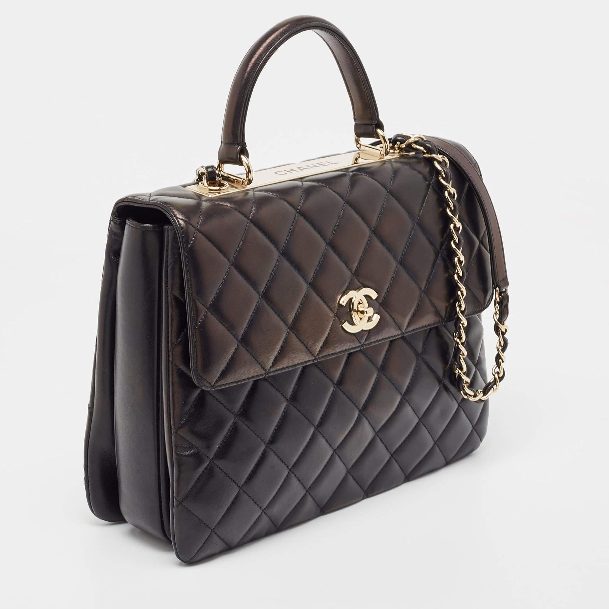 Chanel Black Quilted Leather Large Trendy CC Top Handle Bag In Good Condition In Dubai, Al Qouz 2