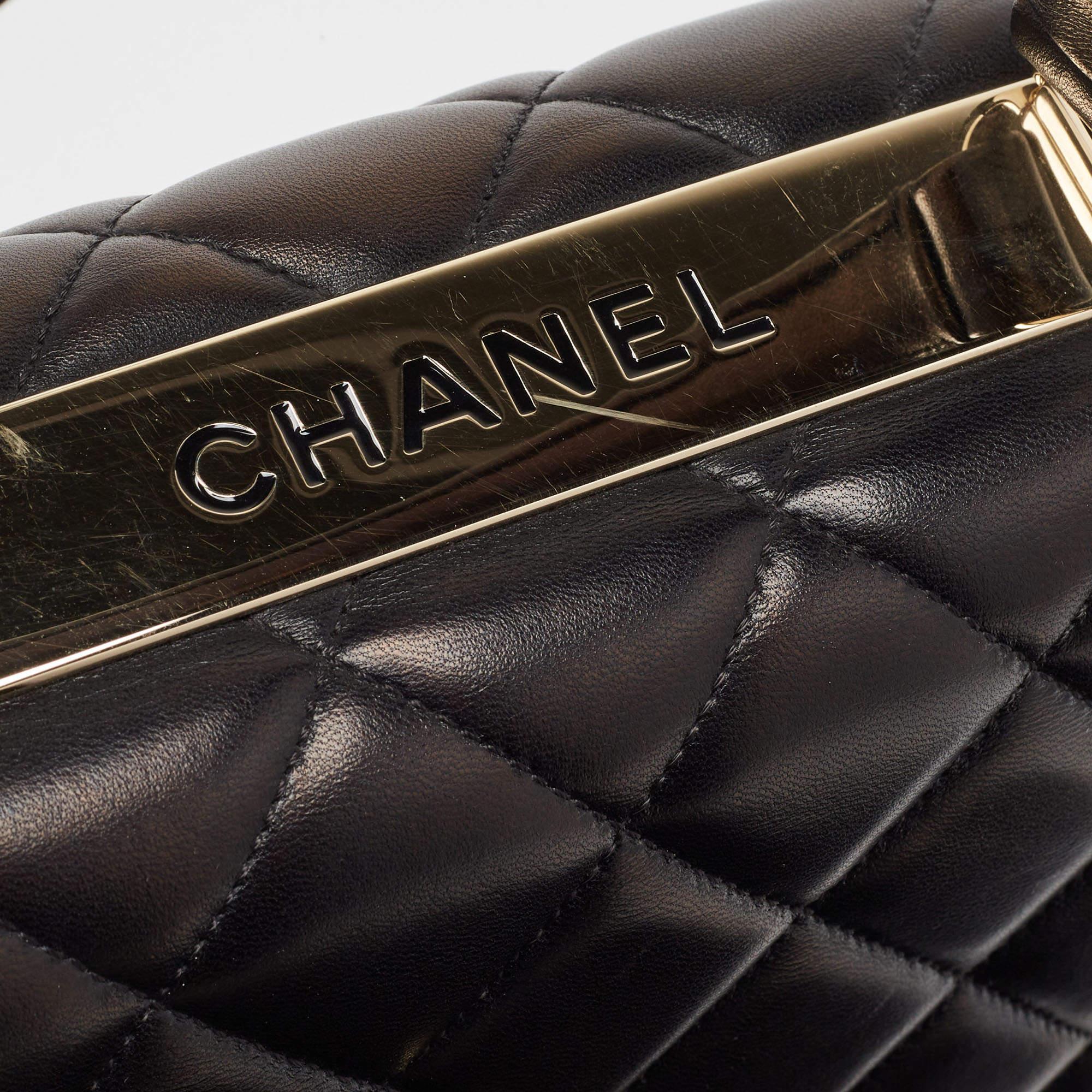 Chanel Schwarze große Trendy CC Top Handle Bag aus gestepptem Leder 2
