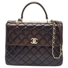 Chanel Schwarze große Trendy CC Top Handle Bag aus gestepptem Leder