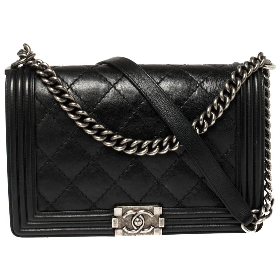 Chanel Black Quilted Leather Large Wild Stitch Boy Bag at 1stDibs
