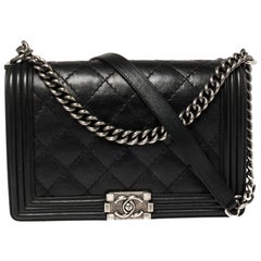 Chanel Black Quilted Leather Large Wild Stitch Boy Bag